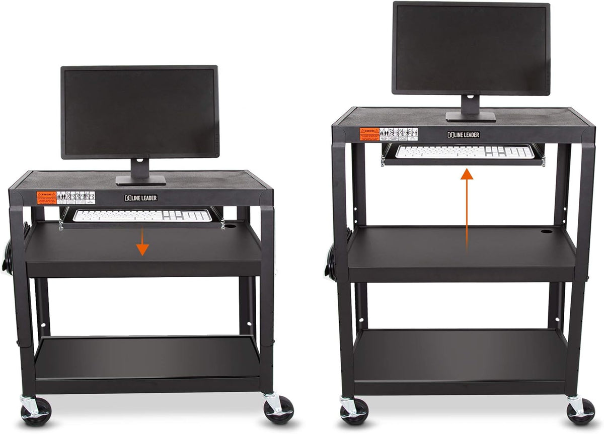 Large AV Cart with Retractable Keyboard Tray Height Adjustable Utility Cart Black 34in x 18in x 42in X34054