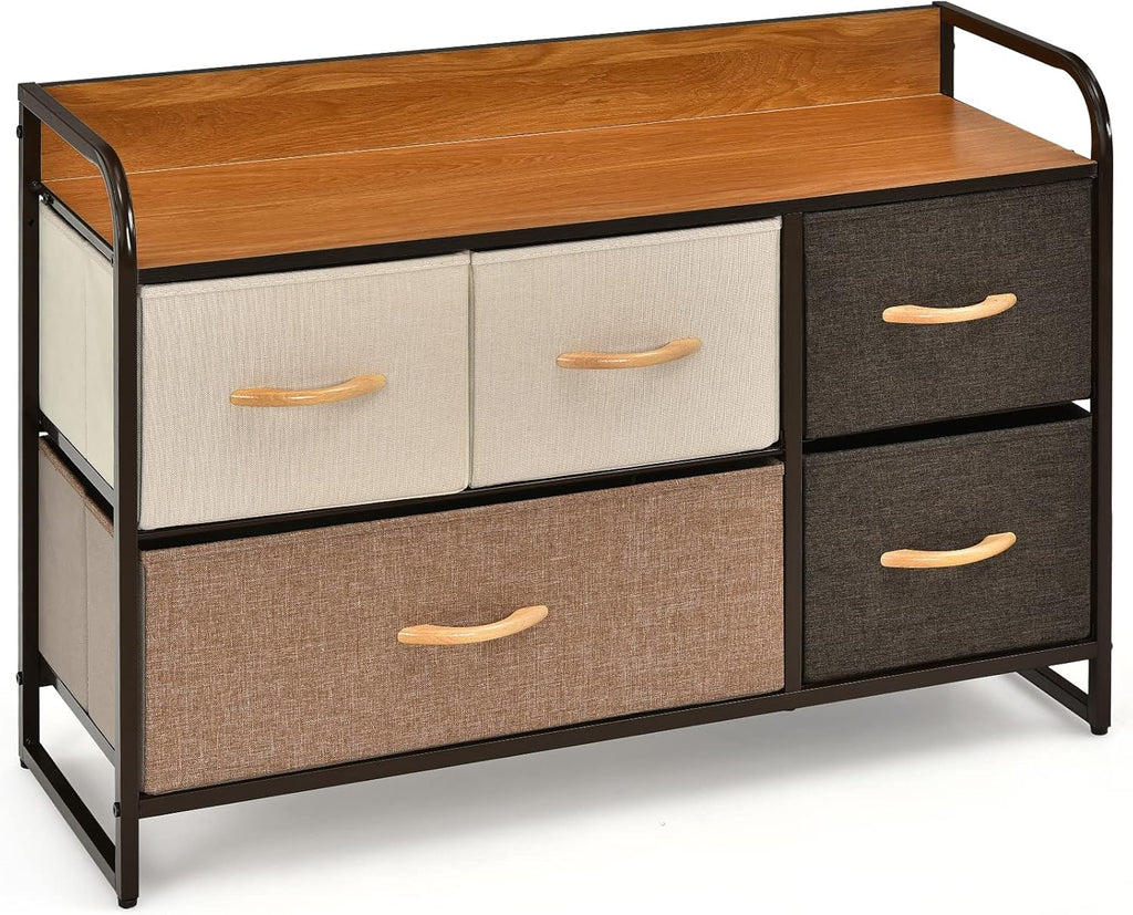 4 Drawer Fabric Dresser with Steel Frame and Wooden Top K573