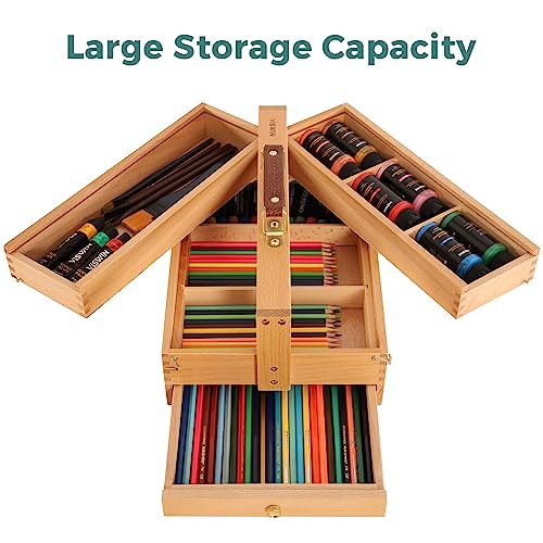 Solid Beech Wooden Artist Storage Box with Drawer, Three Layers, 13 1/2" x 9 1/2" x 5" Q771
