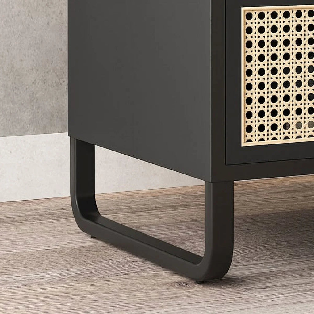 Black Rattan Woven Nightstand with 1 Drawer Q846609
