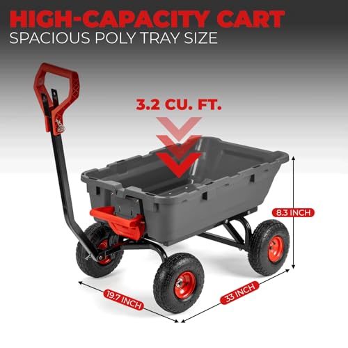 2-in-1 Heavy Duty Garden Cart Dump Wagon Utility Cart with 10" Pneumatic Tires L714382