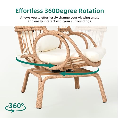 Beige Wicker Egg Chair with Stand & Cushion F9407