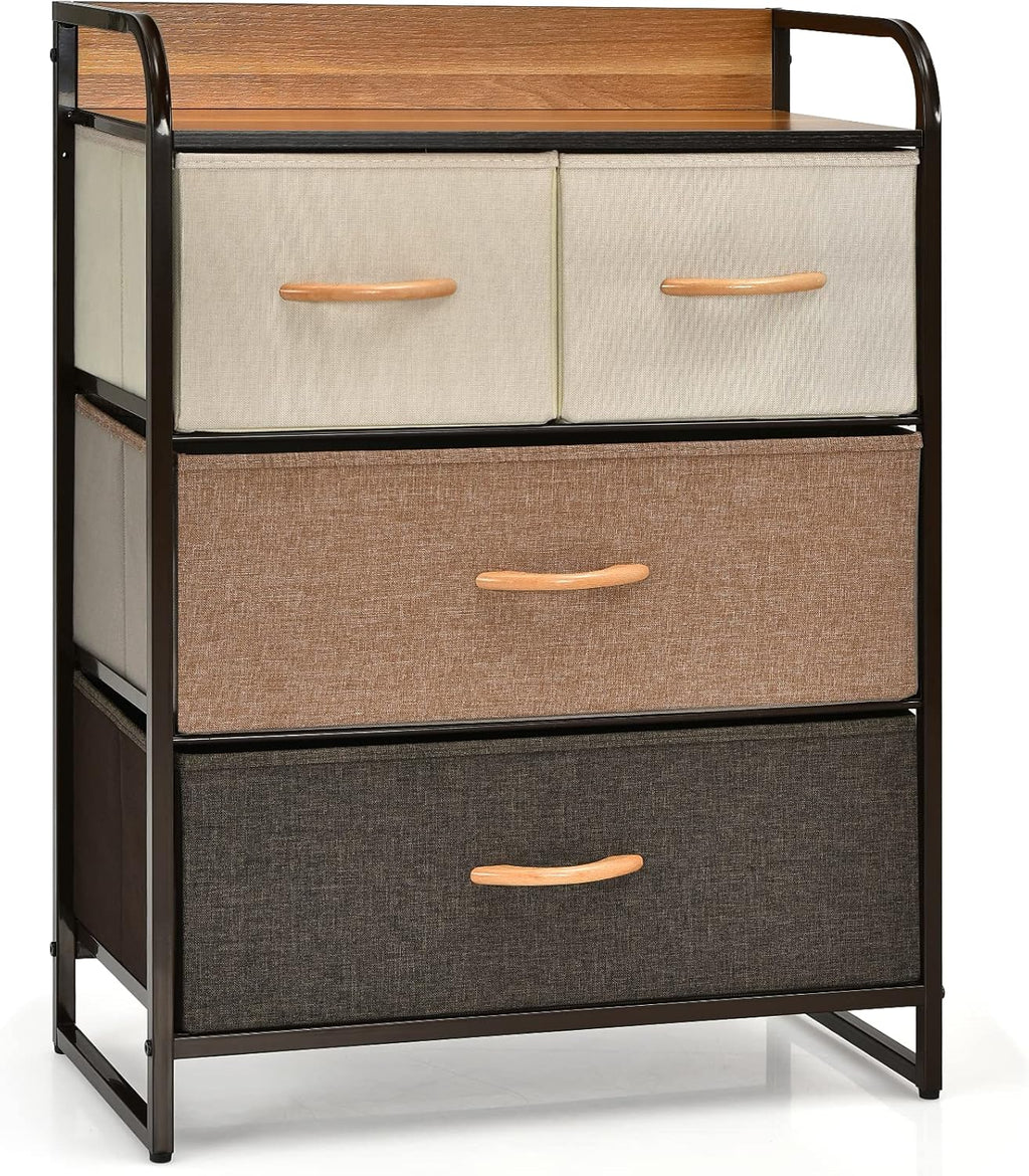 4 Drawer Fabric Dresser with Steel Frame and Wooden Top K573