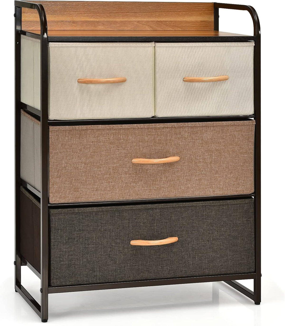 4 Drawer Fabric Dresser with Steel Frame and Wooden Top K573