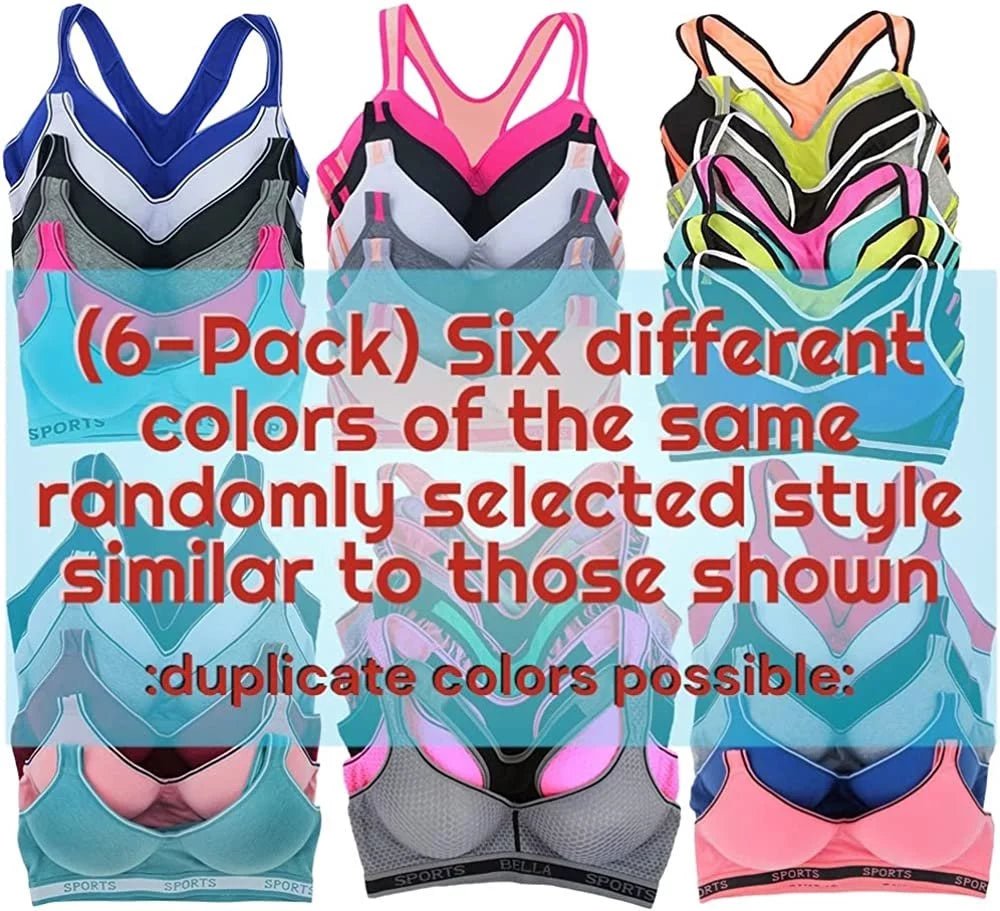 Pack of 6 Assorted Print Sports Bras Z923962