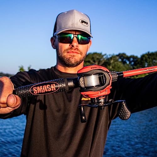 Fluorescent Red Baitcast Reel and Fishing Rod Combo H987412