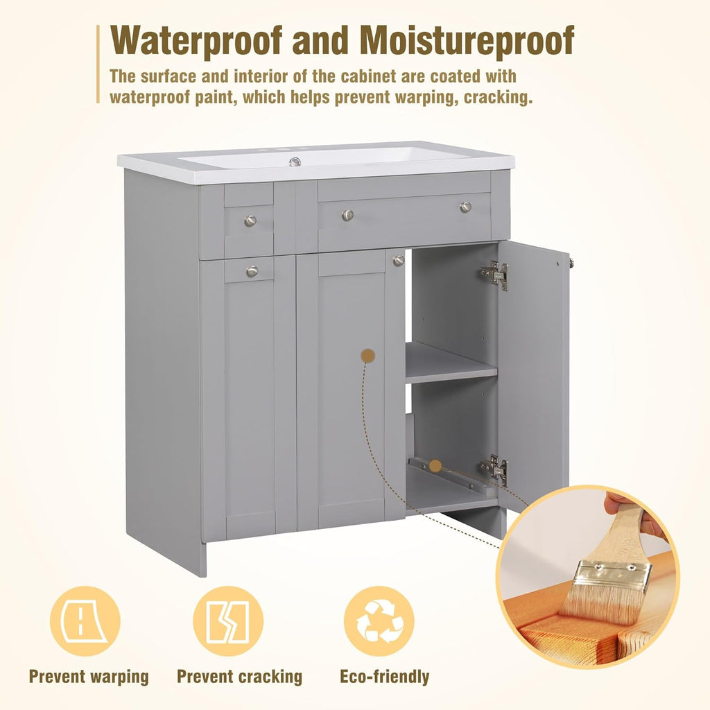 30" Grey Bathroom Vanity with Single Sink M907