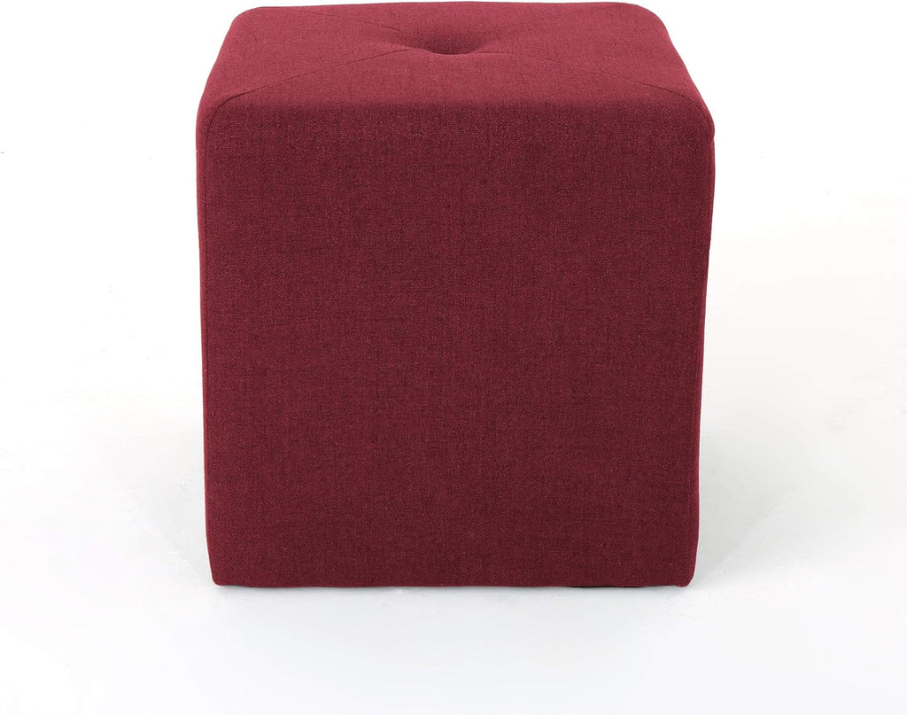 Deep Red Fabric Square Ottoman F912