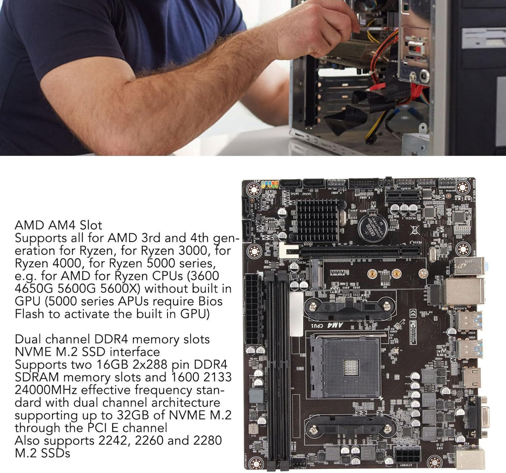 AMD A520 M ATX Motherboard, AM4 M.2 NVME USB3.0 Dual Channel DDR4 Memory PCIe X16 SATA 6Gbs Desktop Motherboard T38563