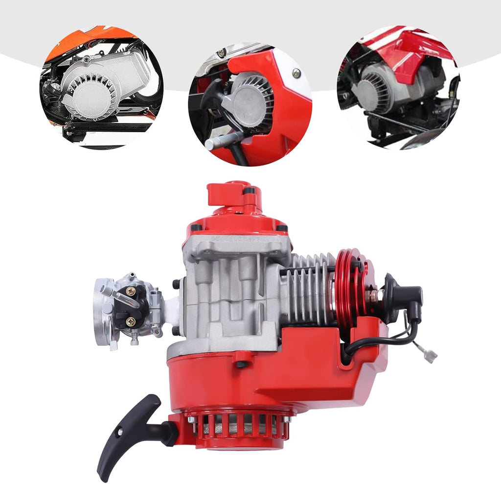 49CC 2 Stroke Gas Powered Engine Motor Single Cylinder Air-cooled Pull Start 6 Teeth Red T655