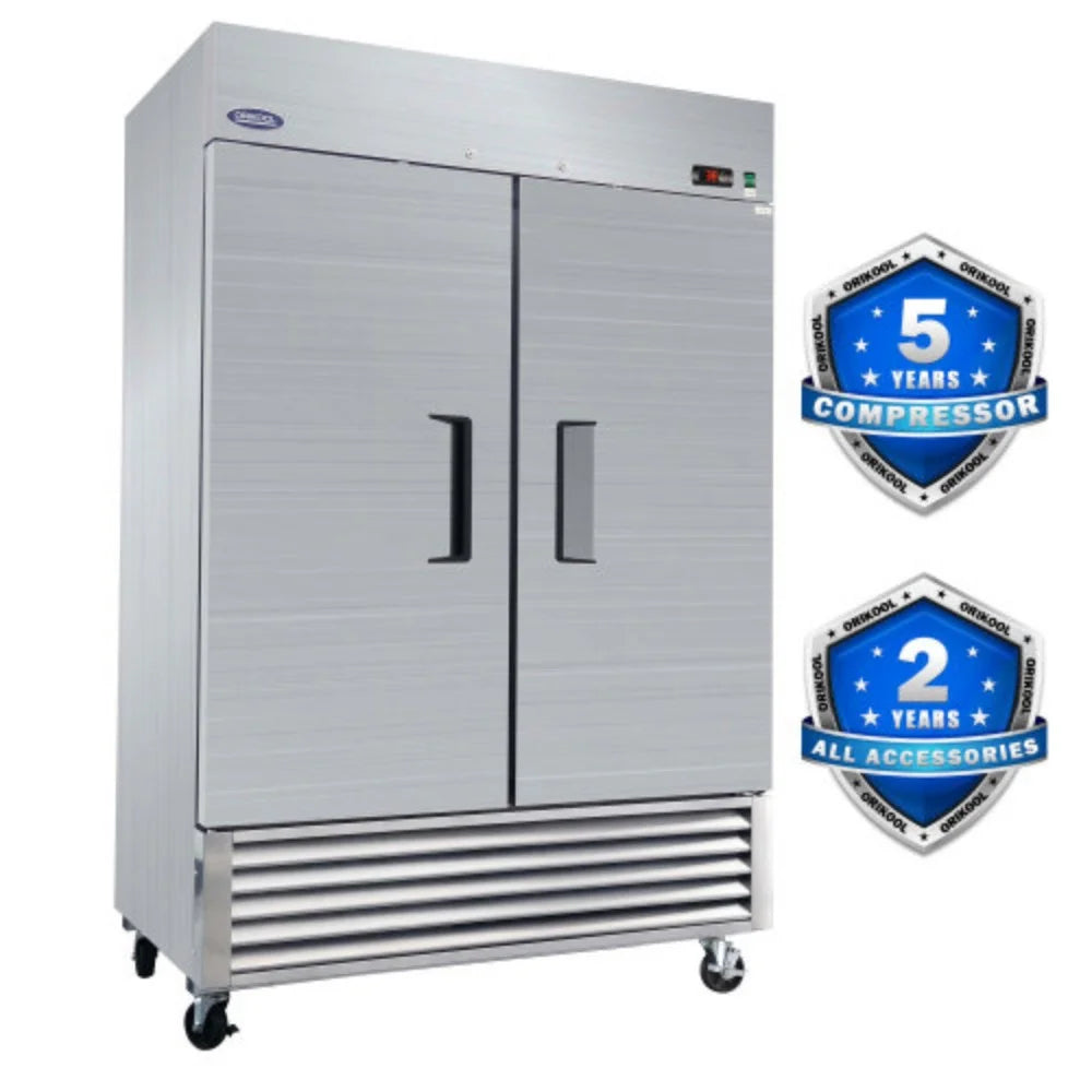 54" Commercial Refrigerator 49 Cu.ft 2 Solid Door Reach-In Stainless Steel Upright Fridge A50371