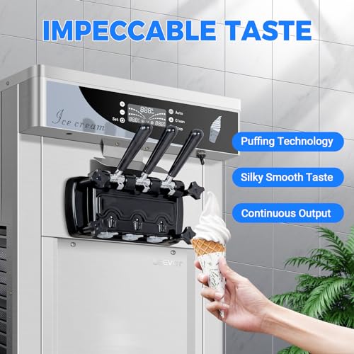 1800W 3 Flavors Soft Serve Ice Cream Machine, 25L/H Yield, Silver Y6333