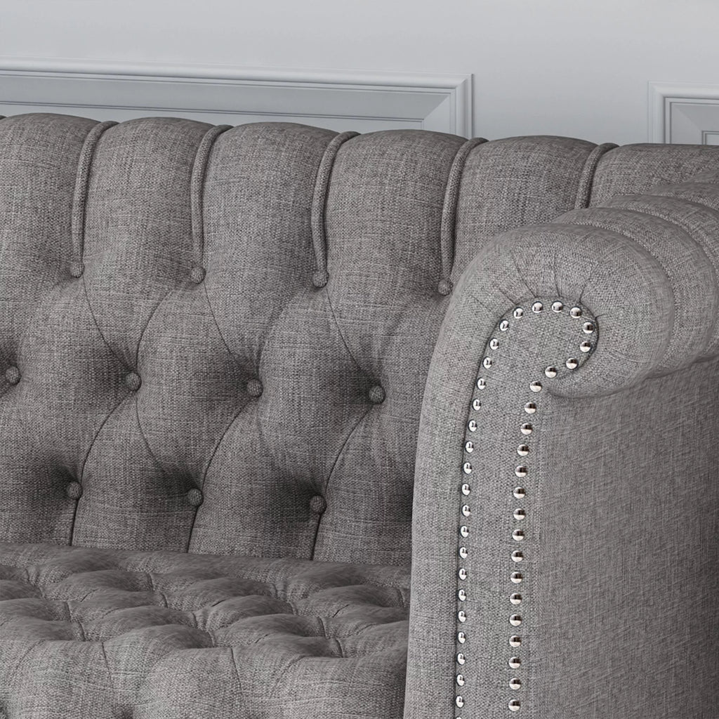 Grey Fabric Tufted 3 Seater Sofa H8243