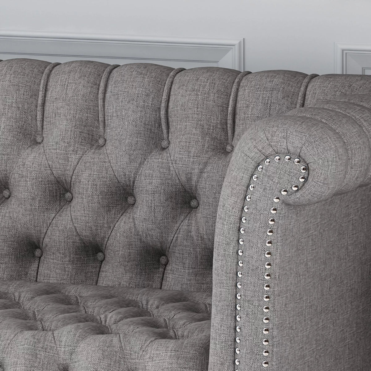 Grey Fabric Tufted 3 Seater Sofa H8243