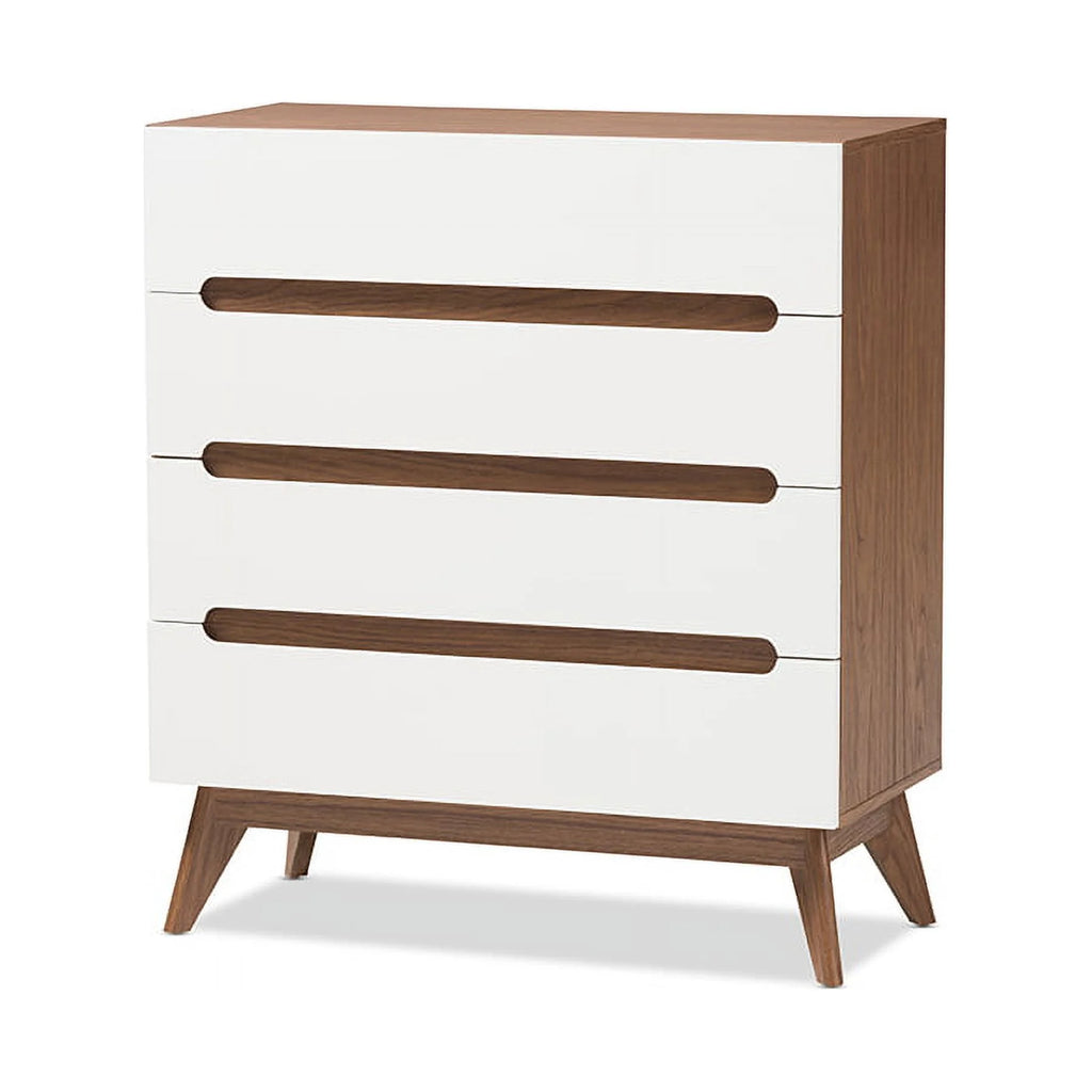 White and Walnut Wood 4-Drawer Storage Chest B1793