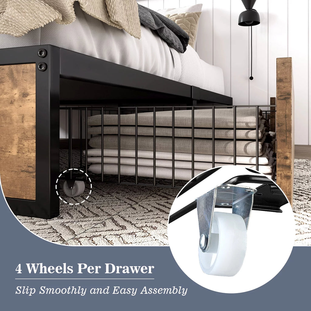 Queen Size Metal Platform Bed Frame with 4 Storage Drawers C986