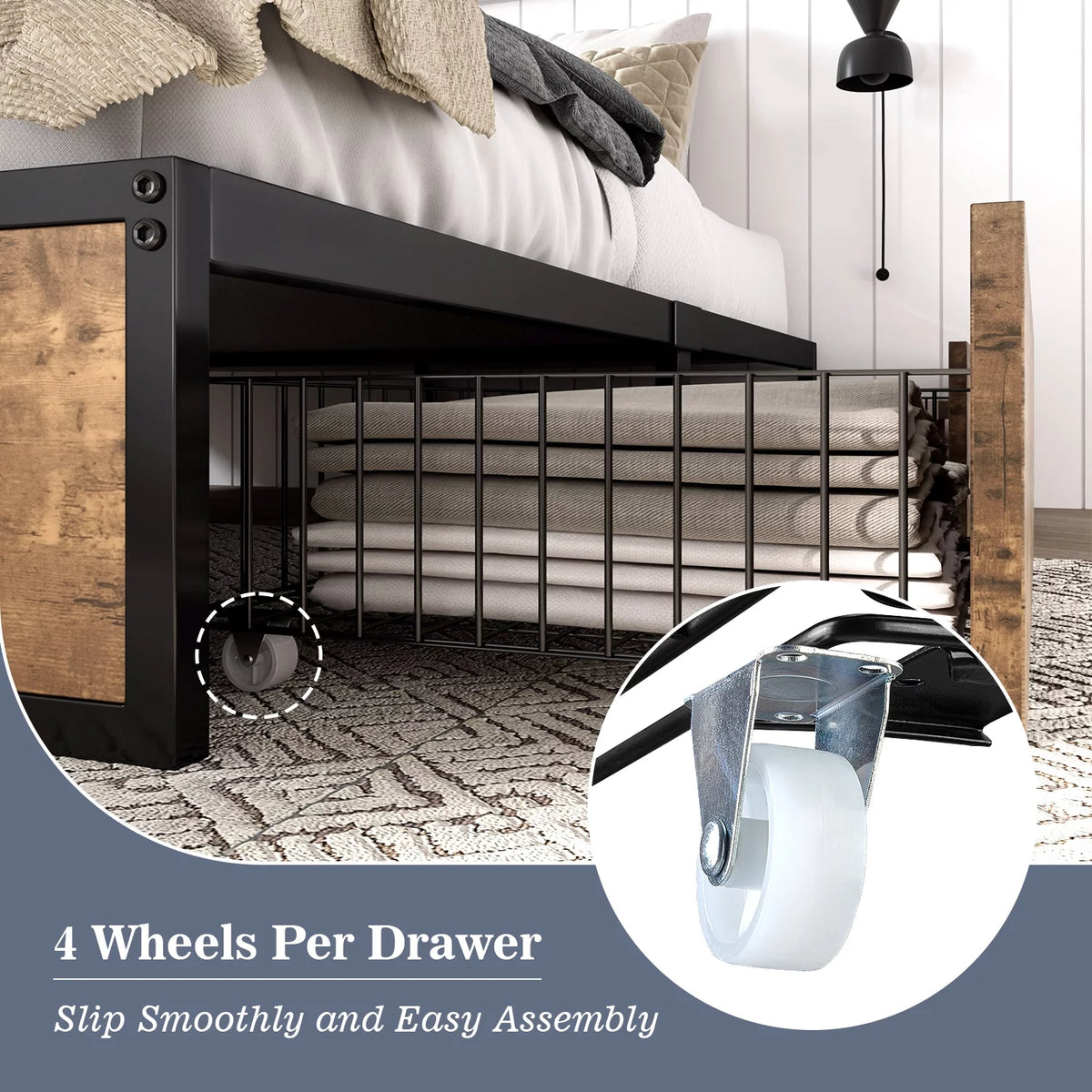 Queen Size Metal Platform Bed Frame with 4 Storage Drawers C986