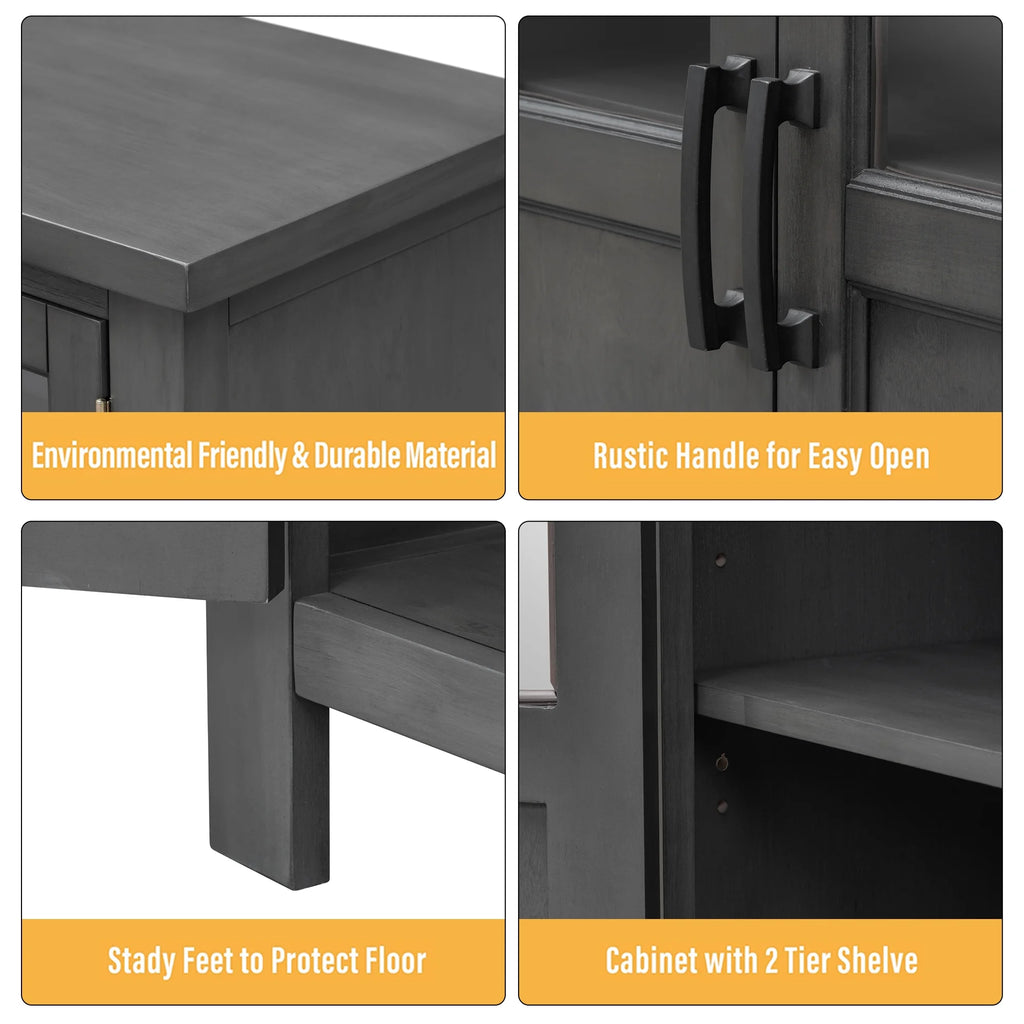 Gray 4 Door Buffet Cabinet with Adjustable Shelves D8249
