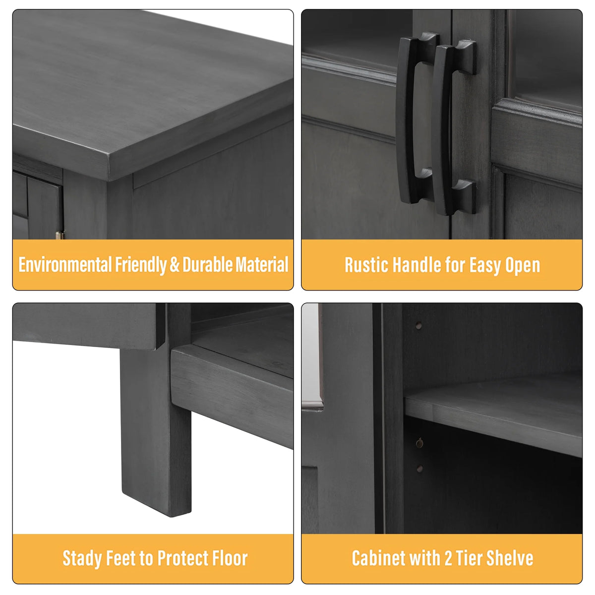 Gray 4 Door Buffet Cabinet with Adjustable Shelves D8249