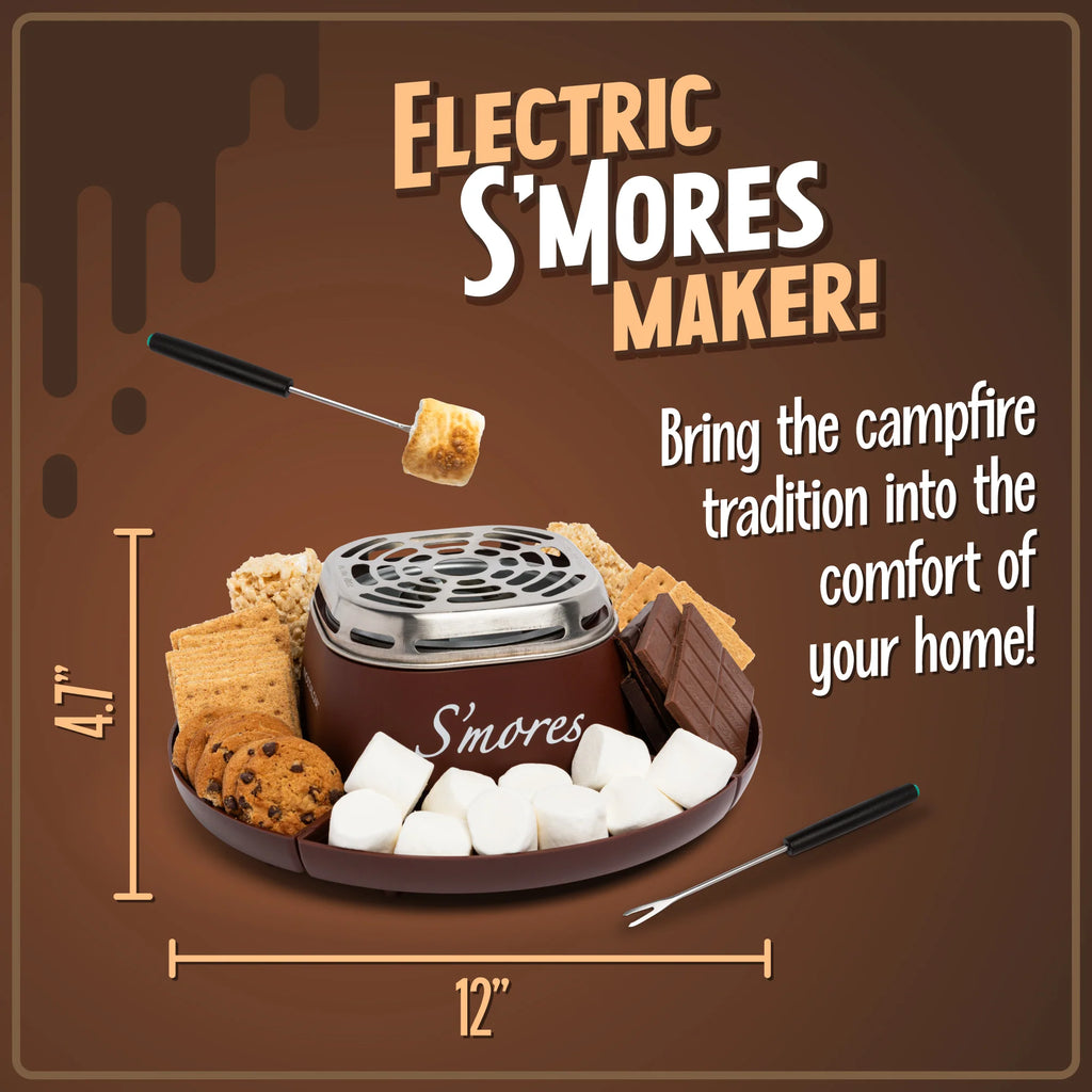 Electric Stainless Steel S'mores Maker with 4 Compartment Trays and 2 Roasting Forks I536