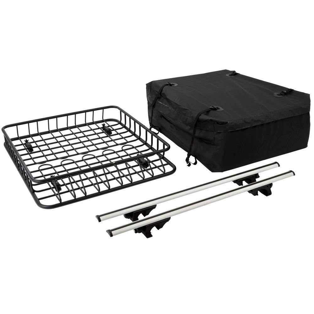 3PC Roof Rack Cargo Kit with Roof Basket, Load Bars & Storage Bag P970