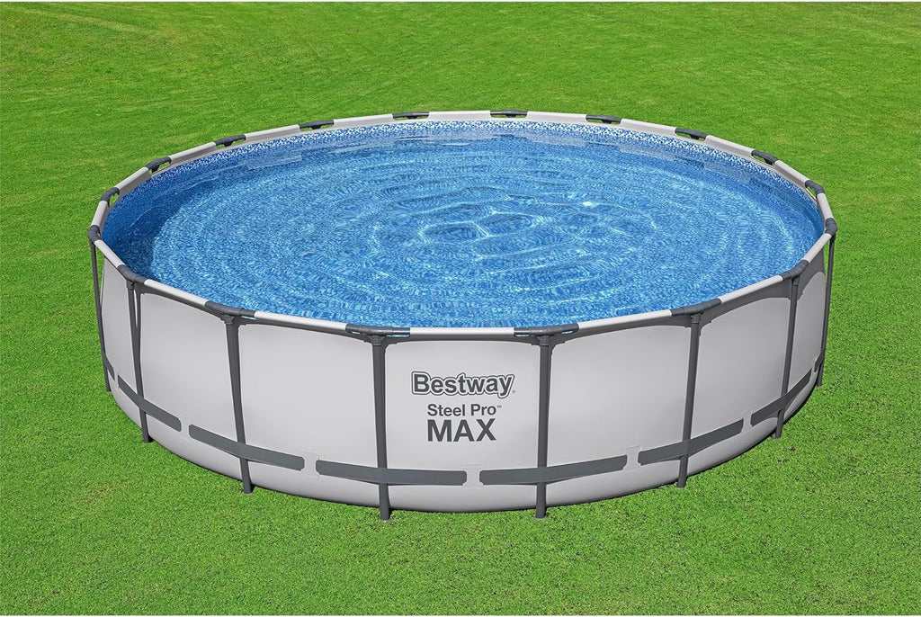 18 Foot x 48 Inch Round Metal Frame Above Ground Swimming Pool Set with Filter Pump, Ladder, and Cover P2824