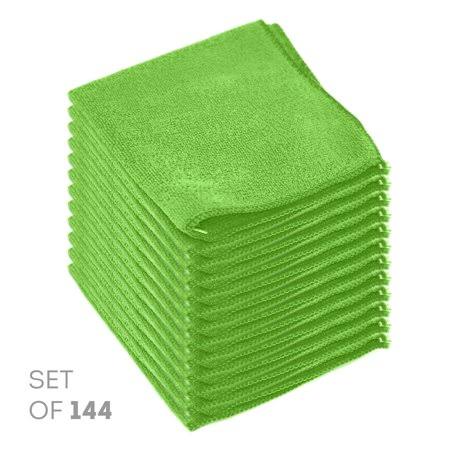 Green Microfiber Cleaning Cloth Set of 144, 12 x 12 Inches L365378