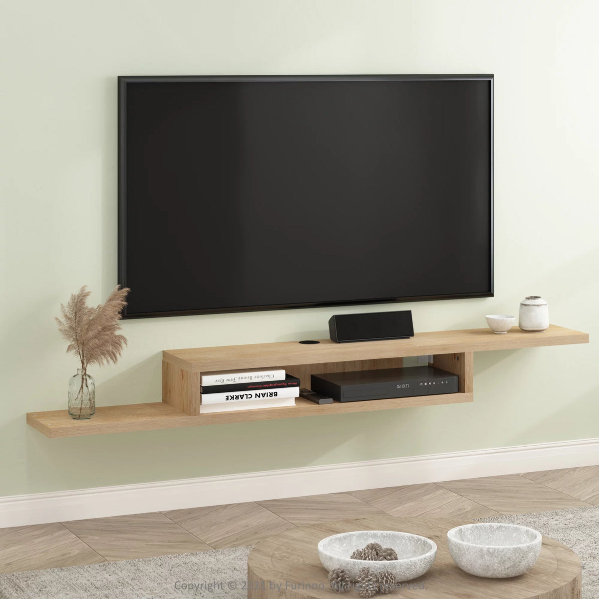 Wall Mounted Floating Media Console, 72 inch, Marcy Oak A9471