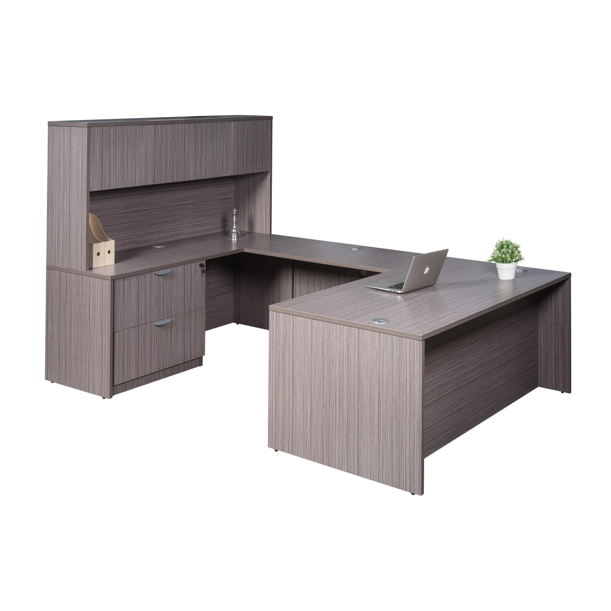 66 Inch U-Shape Desk with 2 Drawer File and 4 Door Hutch Z959787
