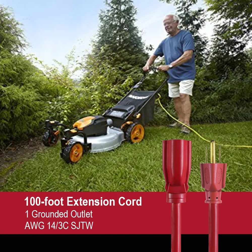 Red 100FT 14AWG 3 Prong Extension Cord H599