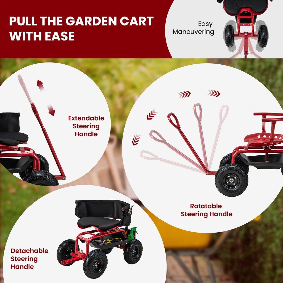 Rolling Garden Cart with Swivel Seat & Tool Storage N77114