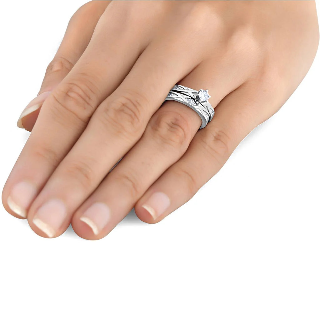 14K White Gold Diamond Engagement Ring Set D787