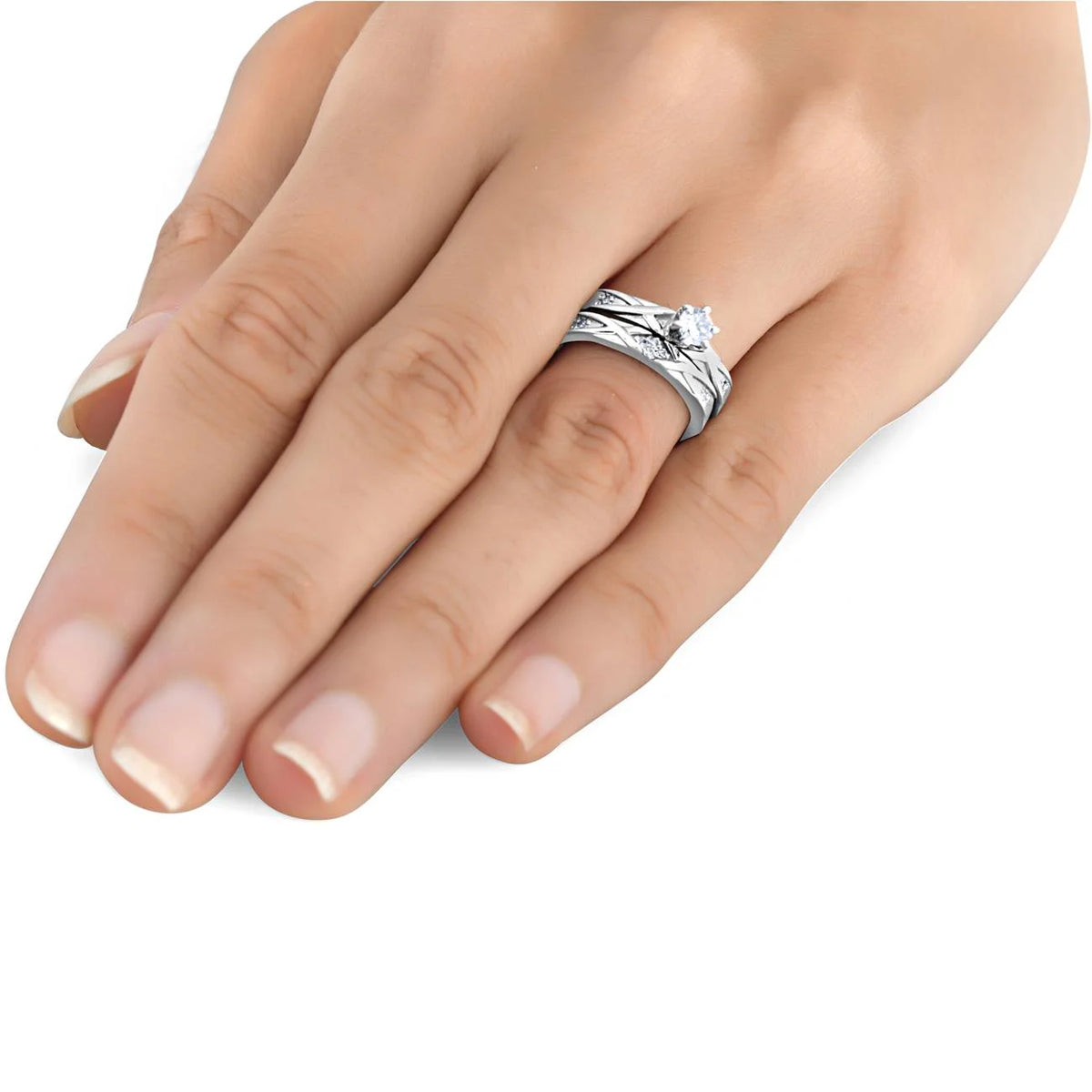 14K White Gold Diamond Engagement Ring Set D787