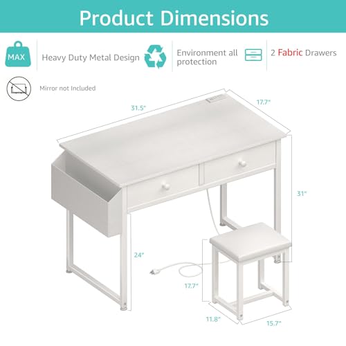 White Makeup Vanity Desk with Chair and Fabric Drawers G2175