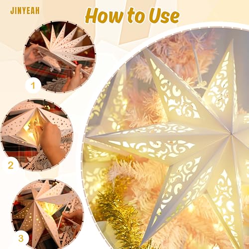 3Pcs Paper Star Lanterns 7 Pointed Hanging Decorations 17.71inch C6980