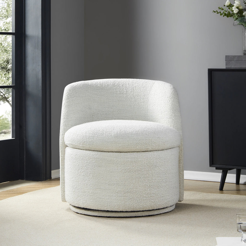 White Boucle Swivel Accent Chair T6347