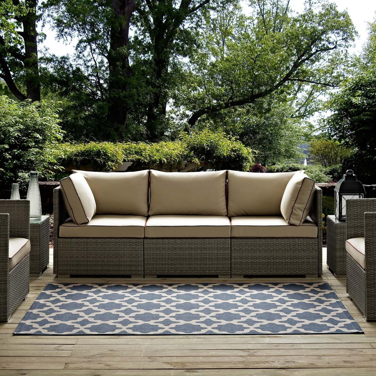 Black and Beige 8x10 Indoor and Outdoor Rug I9097