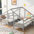 Twin Size Triangular House Beds with Built-in Table Gray I4145