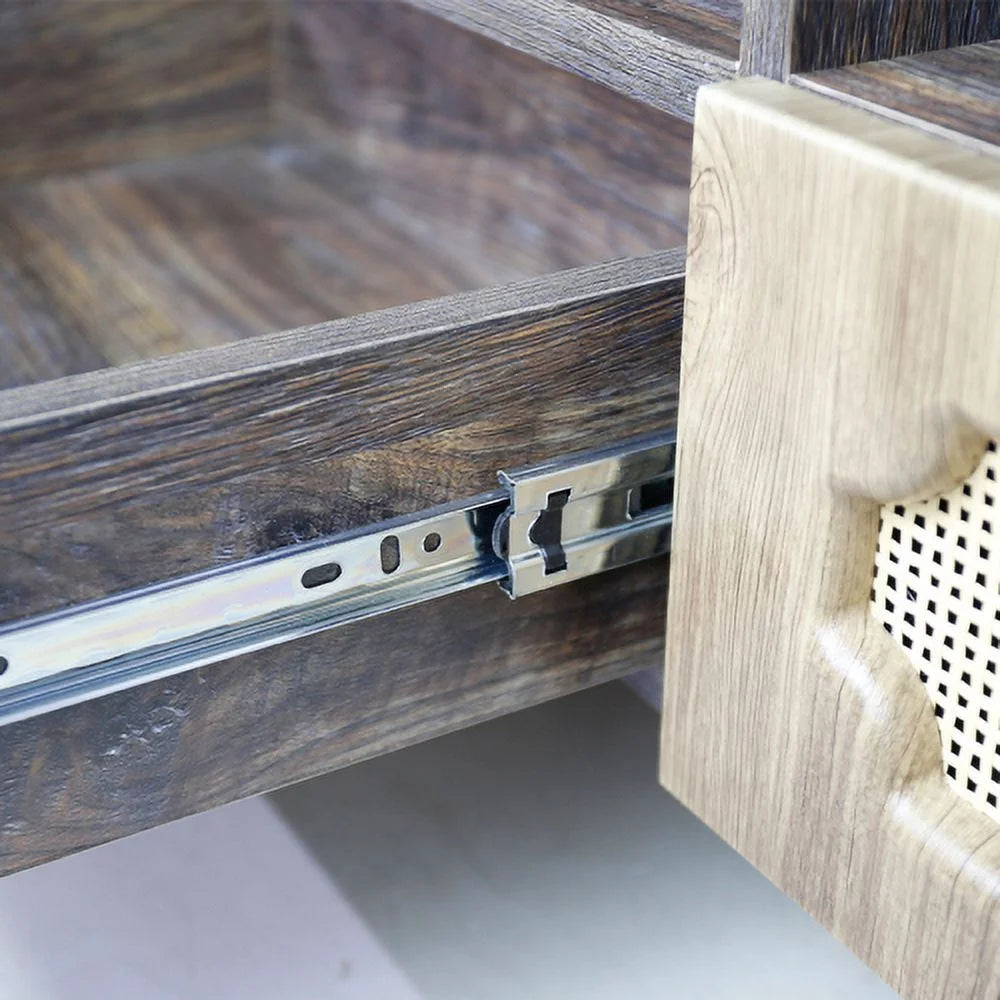 Brown Rattan TV Cabinet with Solid Wood Legs W9706