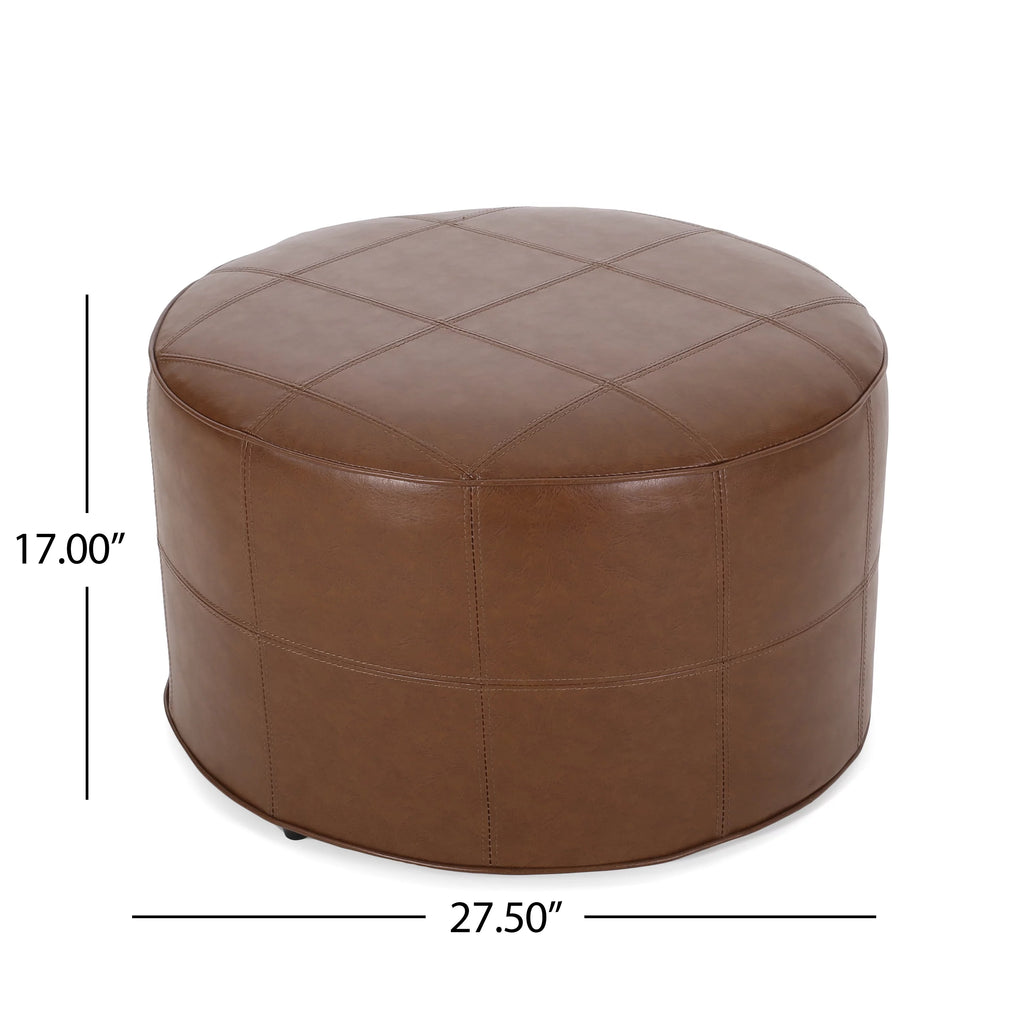 Cognac Brown Faux Leather Ottoman F7278