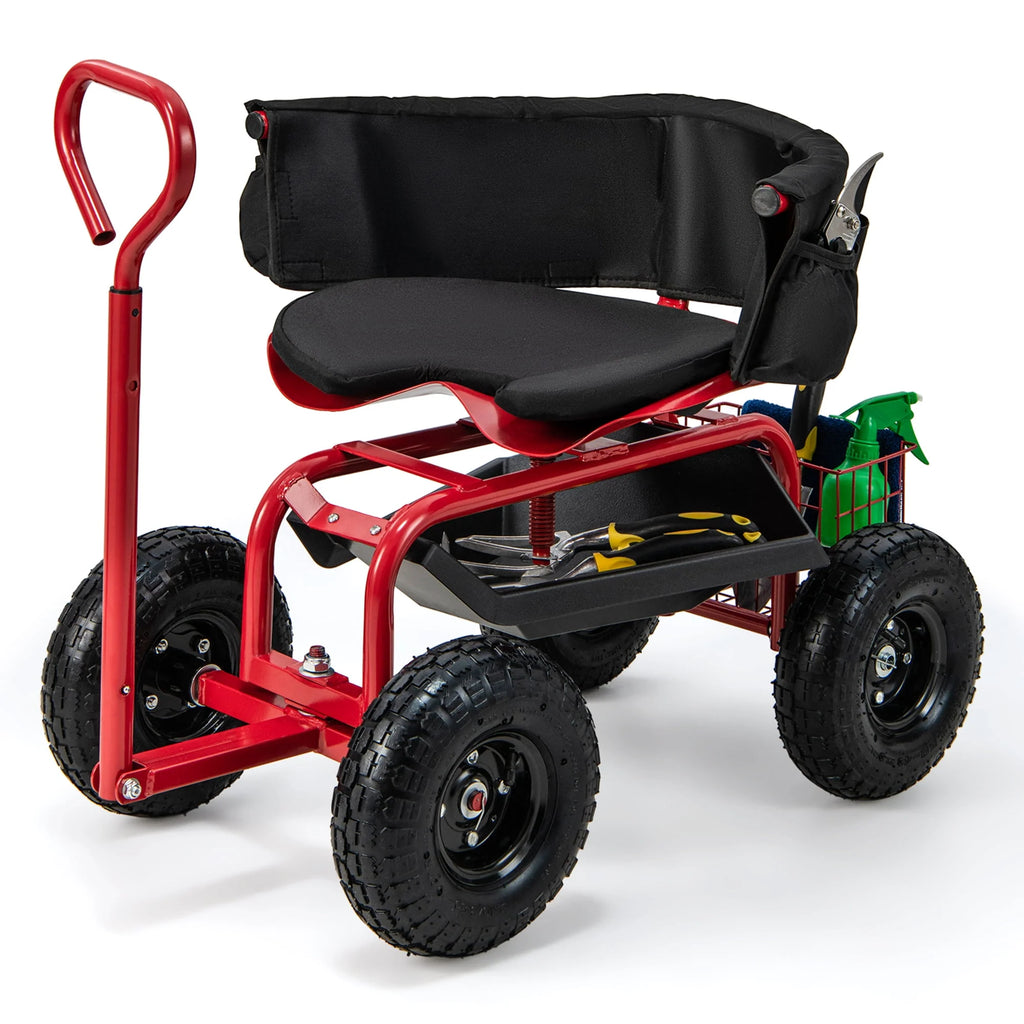 Rolling Garden Cart with Swivel Seat & Tool Storage N77114