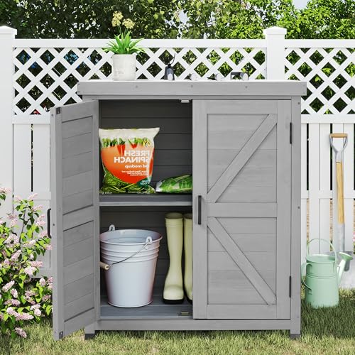 Outdoor Storage Cabinet & Potting Bench Table with Metal Top X300406