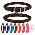 Rolled Leather Dog Collar with QR ID Dog Tag H326