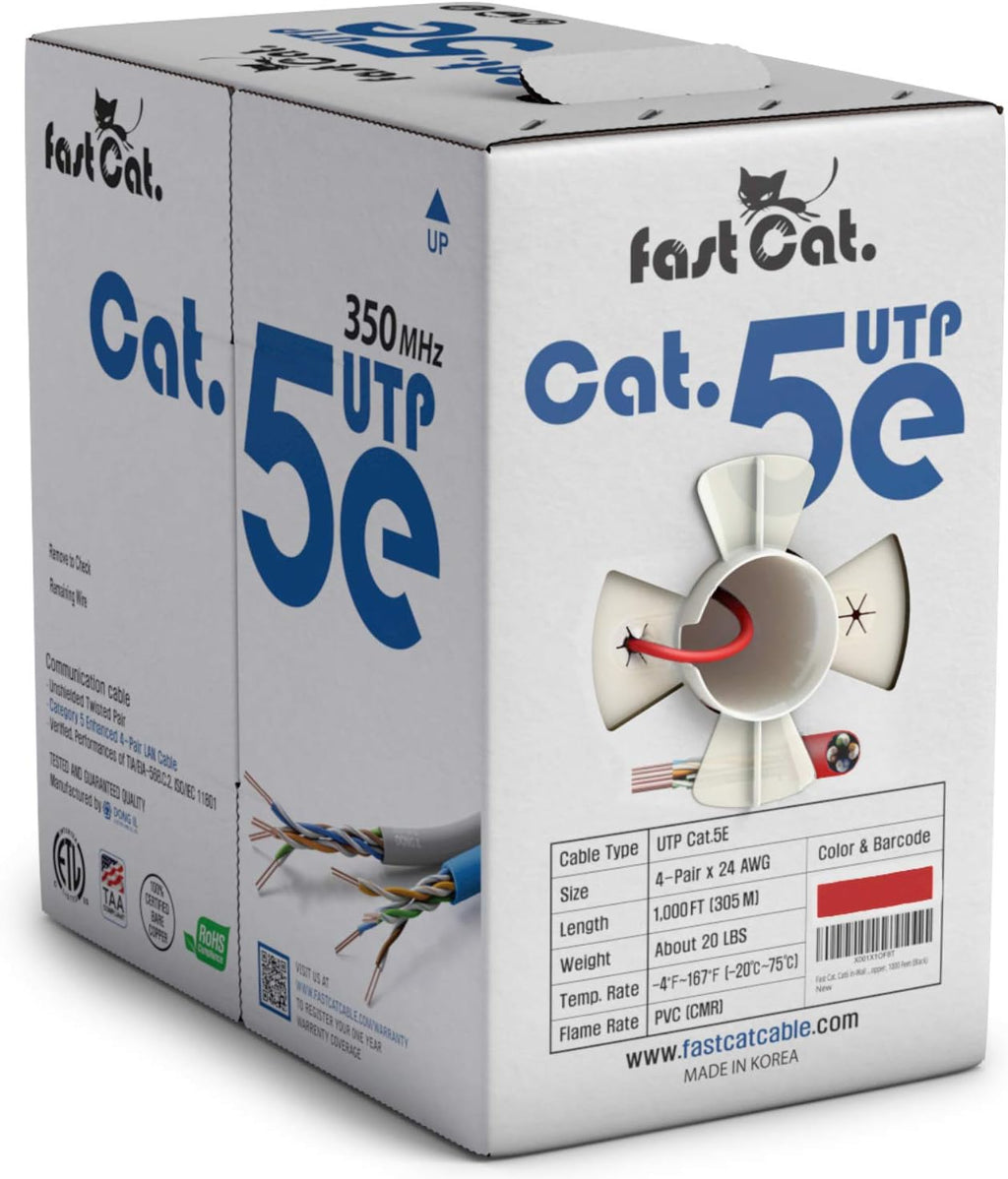 Cat5e Ethernet Cable 1000ft - 24 AWG CMR Bare Copper UTP LAN Cable (Orange) A5603