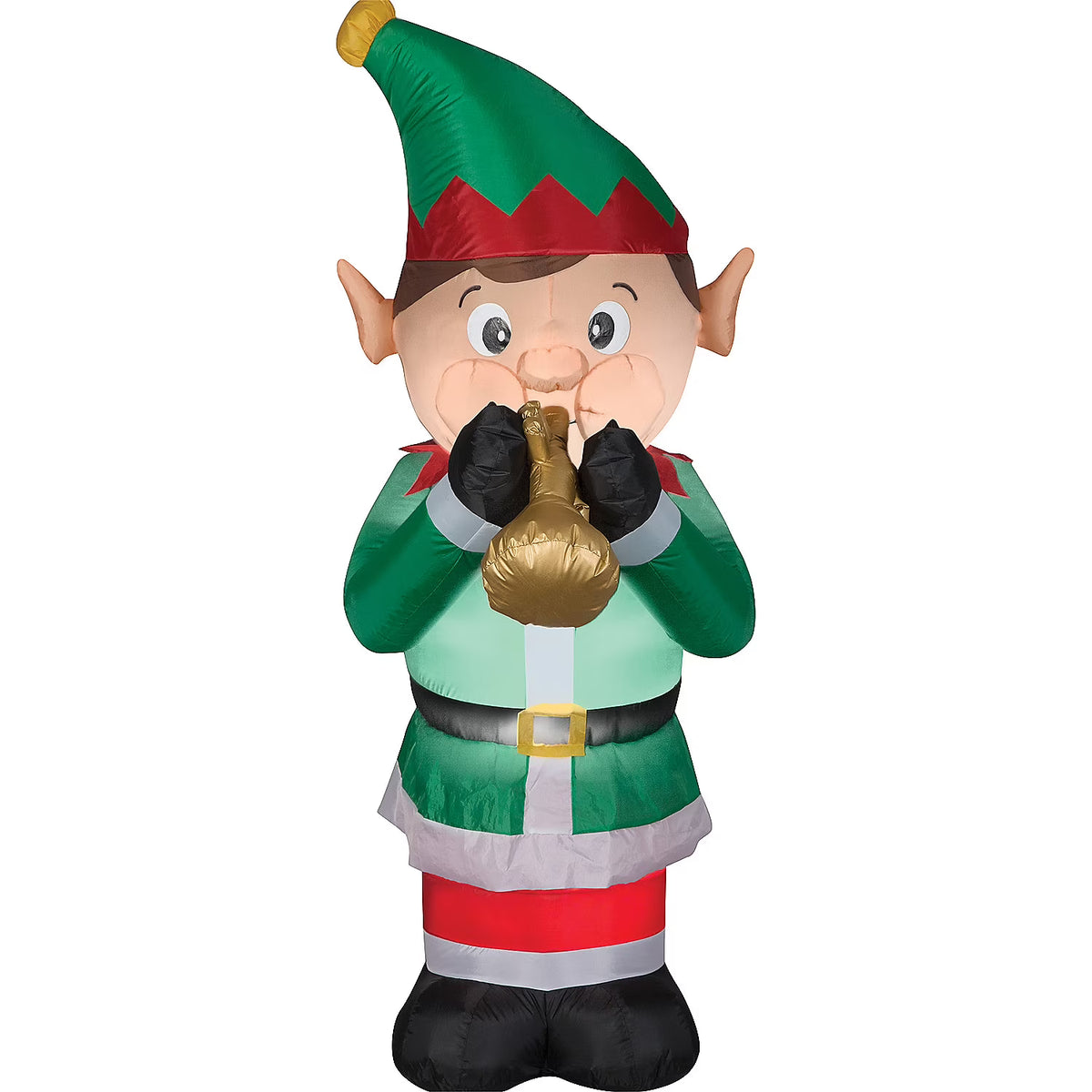 Inflatable Animated Elf Playing Trumpet LED Lighted Yard Decoration - 72 in I2799