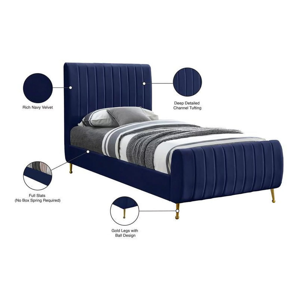 Navy Velvet Twin Bed P59850