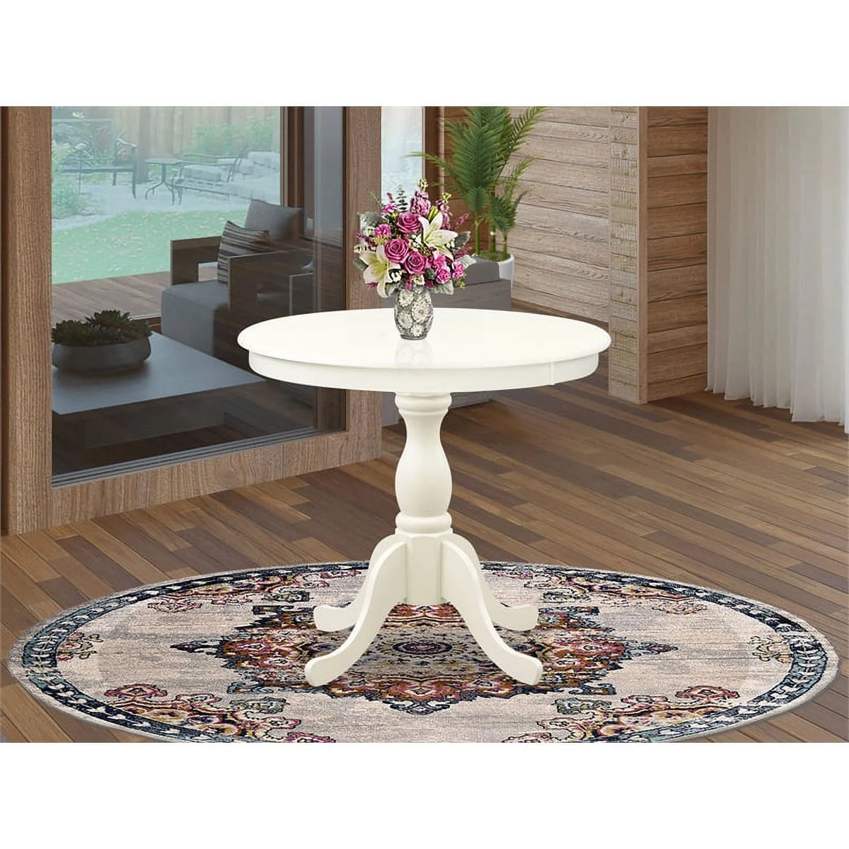 Dining Table Linen White Top and Pedestal Leg Finish N701219