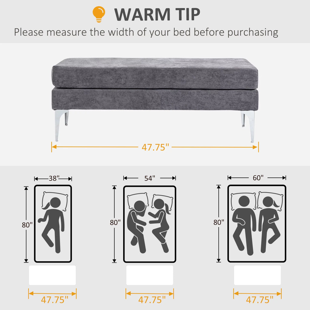 48" Dark Gray End of Bed Bench with Steel Legs N240114