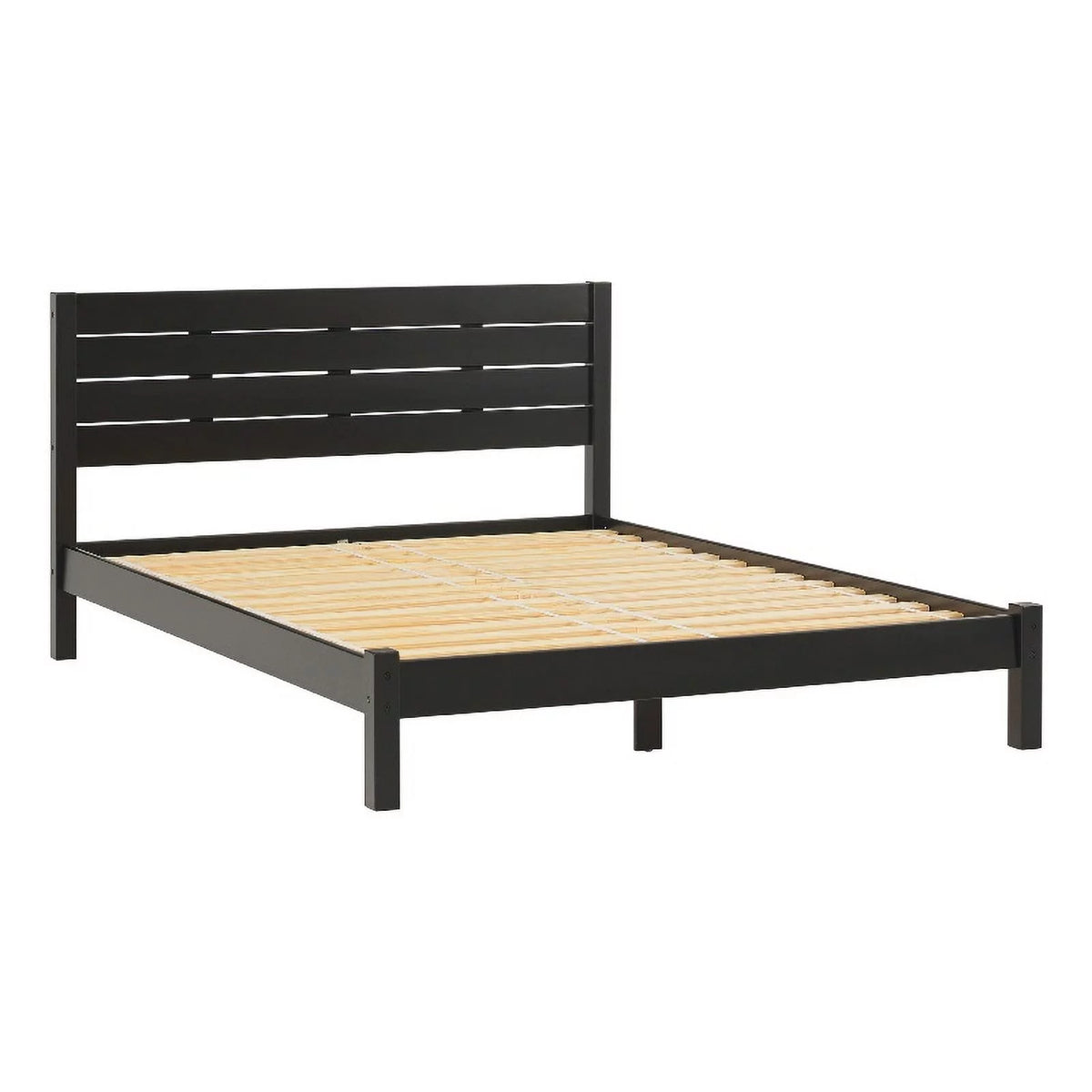 Black Solid Wood Queen Bed with Headboard O4808