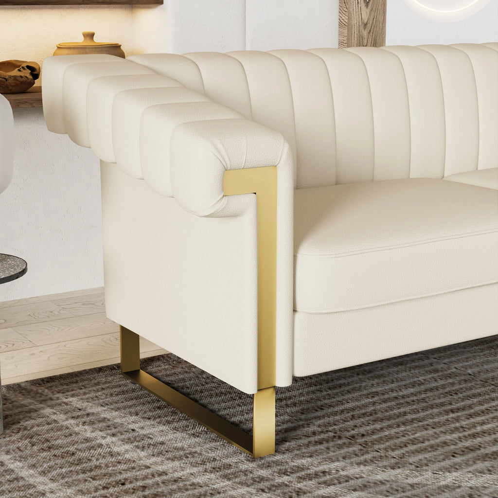 3 Seater Faux Leather Sofa with Removable Cushions and Gold Metal Legs X243
